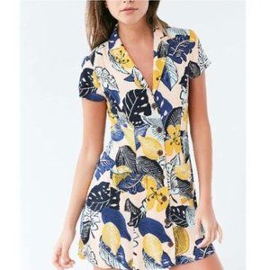 UO Silence + Noise Tropical Mini Shirt Dress S